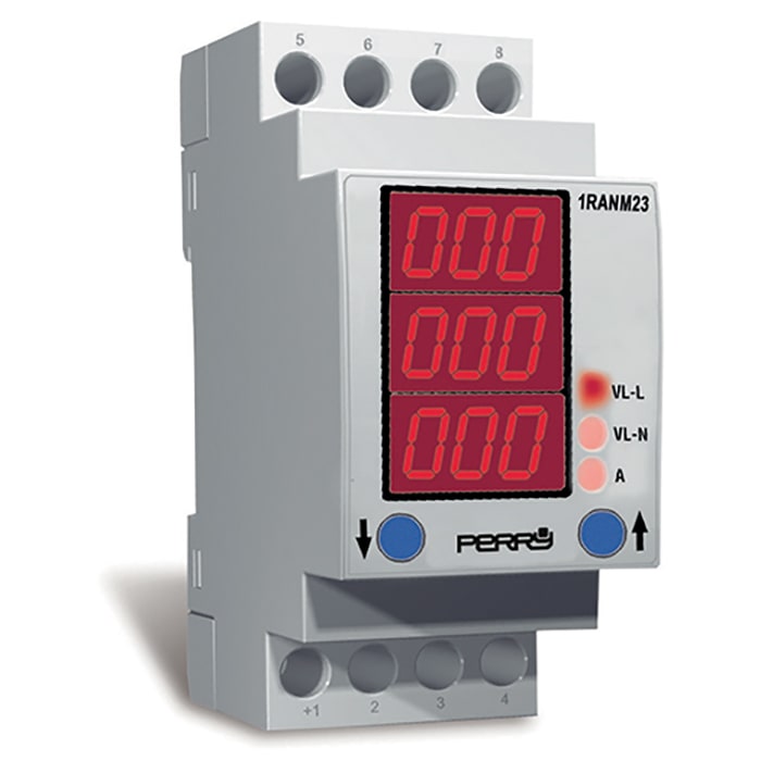 PERRY ELECTRIC - Multimetro trifase digitale con visualizzazione a LED 3 digit su 2 linee 2 DIN