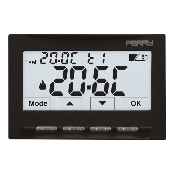 PERRY ELECTRIC - Termostato digitale ad incasso 3V serie NEXT Soft Touch con inclusi due frontalini(1 bianco e 1 nero) 1TITE540E