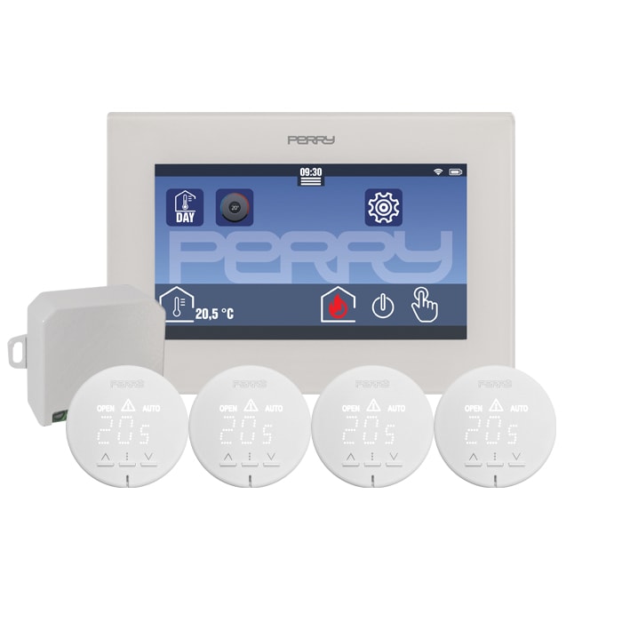 PERRY ELECTRIC - Kit multizona con caldaietta OpenTherm composto da: 1x CR052WIFI + 4x VTRX05 + 1x MOT1 class="s1"> 