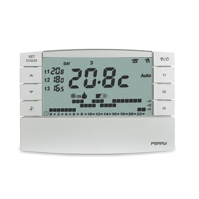 PERRY ELECTRIC - Cronotermostato digitale con uscita in radiofrequenza 868,35MHz colore bianco
