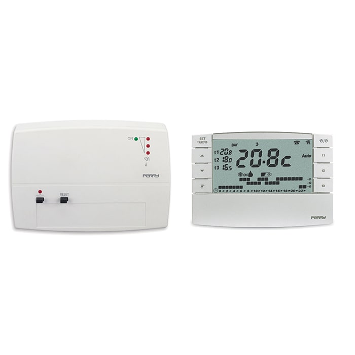 PERRY ELECTRIC - Kit composto da 1 cronotermostato radio 1TX CRTX05 + 1 ricevitore radio a 1 zona da parete 1TX RX01/P