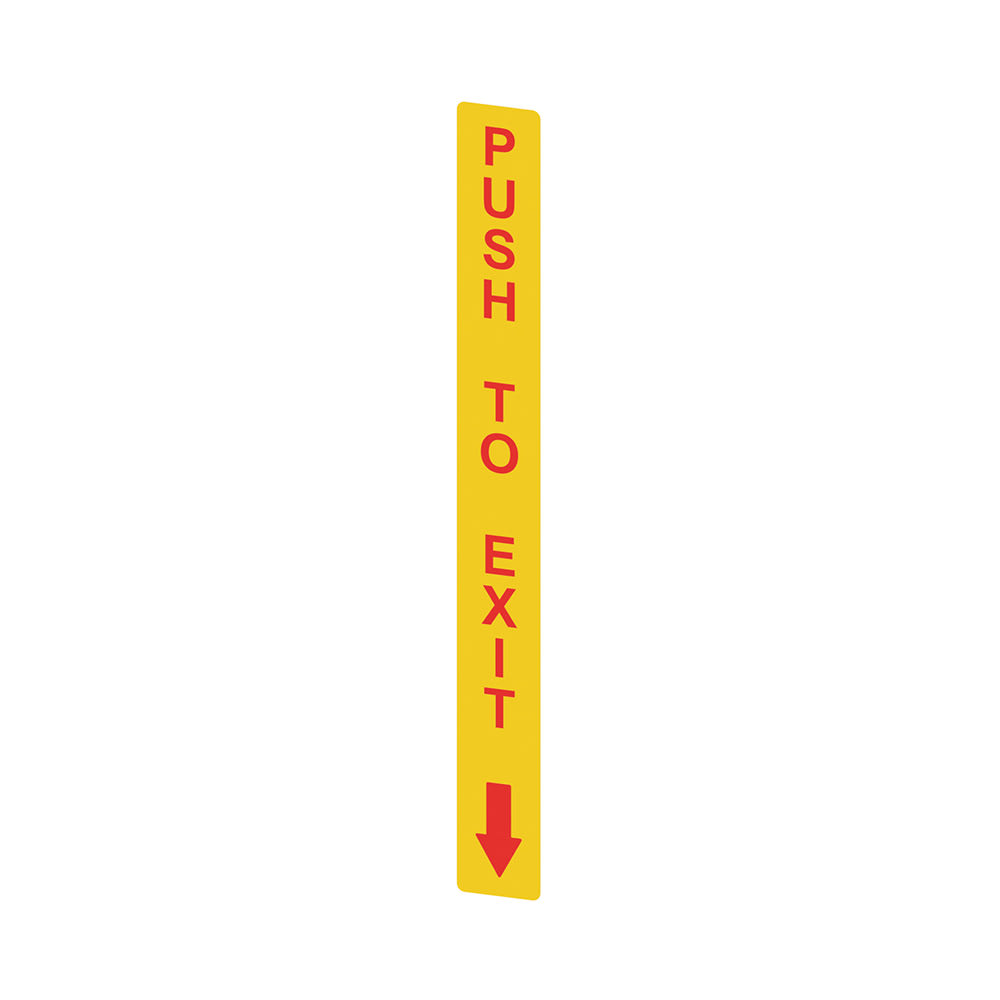 PIZZATO ELETTRICA - Adesivo giallo in PC, rettangolare 300x32 mm, scritta rossa "PUSH TO EXIT"