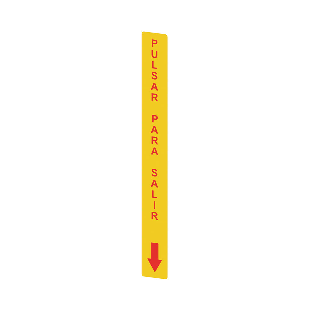 PIZZATO ELETTRICA - Adesivo giallo in PC, rettangolare 300x32 mm, scritta rossa "PULSAR PARA SALIR"