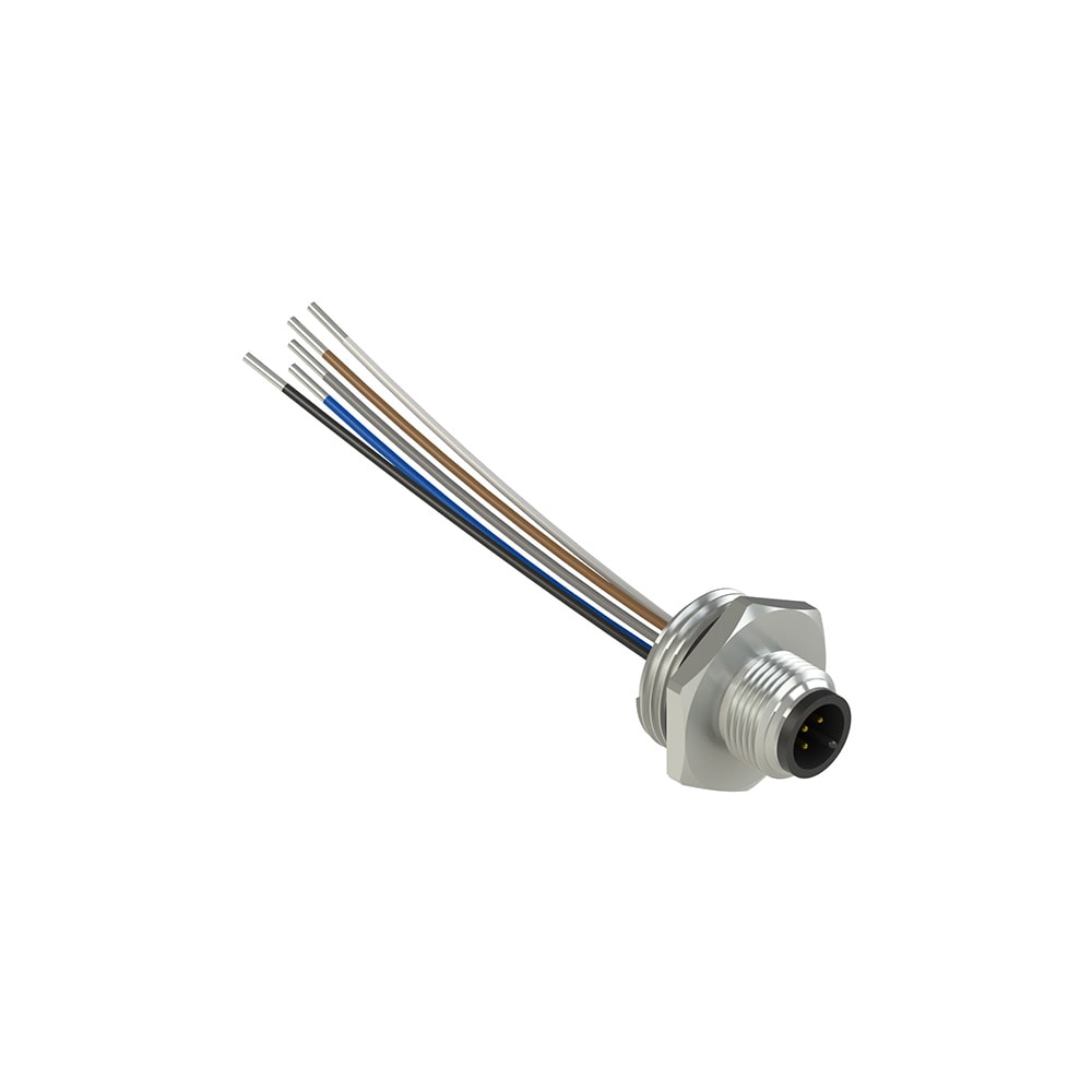 PIZZATO ELETTRICA - Connettore metallico maschio M12 5 poli, lunghezza cavi 8,5 cm, filettatura M20