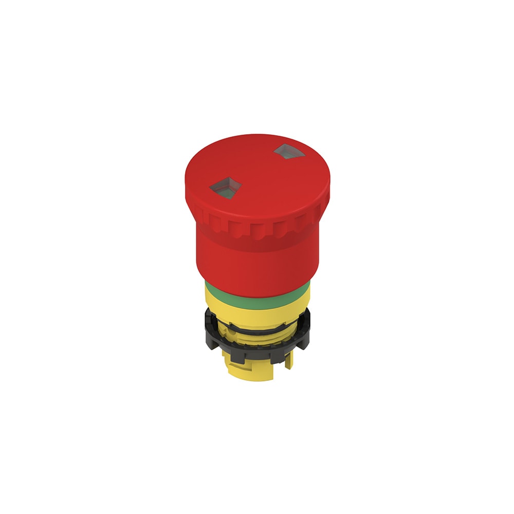 PIZZATO ELETTRICA - Pulsante d'emergenza con sblocco push-pull finestrato con linea indicatrice verde