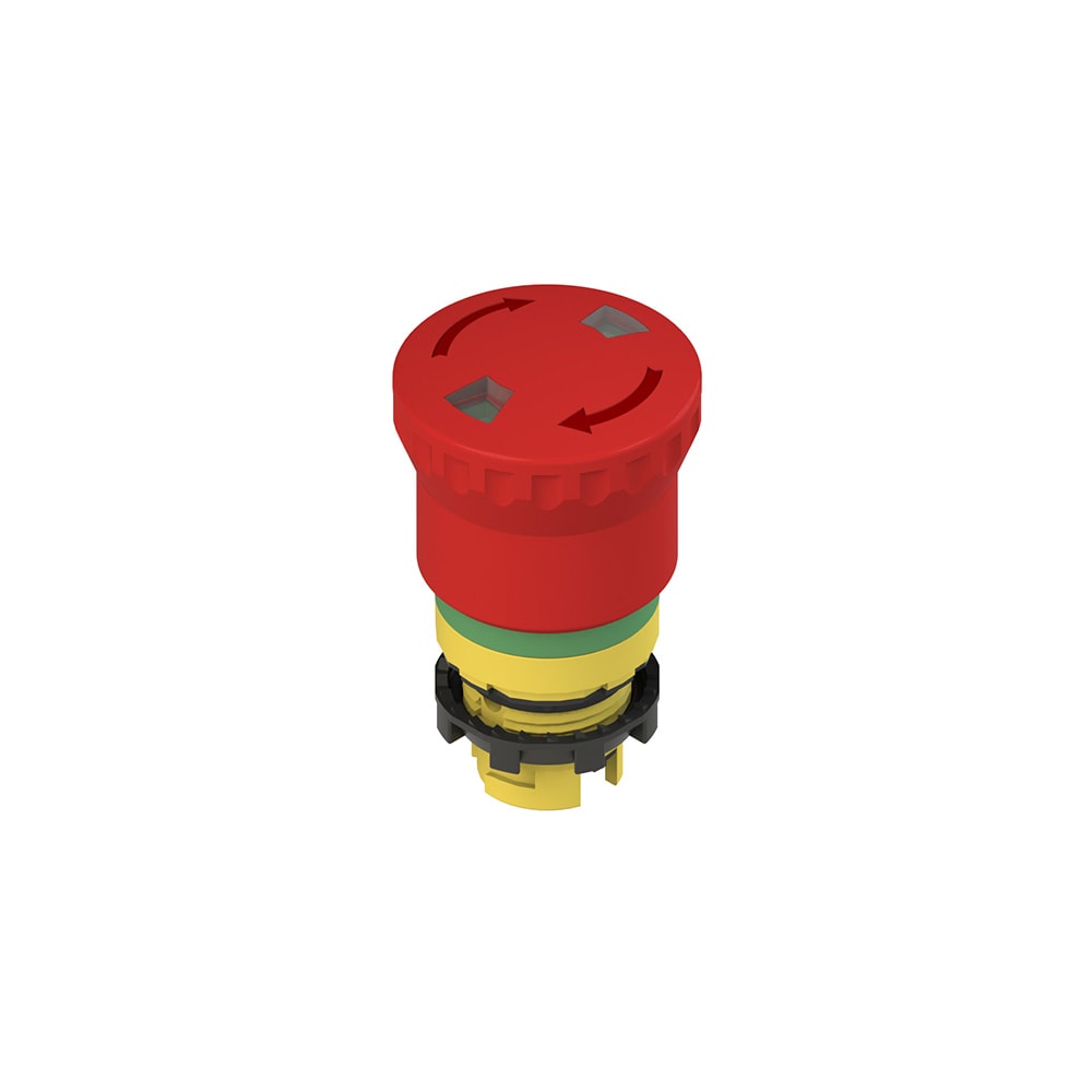 PIZZATO ELETTRICA - Pulsante d'emergenza con sblocco a rotazione finestrato con linea indicatrice verde