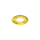 PIZZATO ELETTRICA - Targhetta con foro sagomato, disco giallo ? 60 mm, scritta "EMERGENCY STOP"