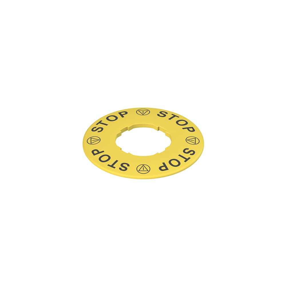 PIZZATO ELETTRICA - Targhetta con foro sagomato, disco giallo ? 60 mm, scritta "STOP - STOP - STOP - STOP"