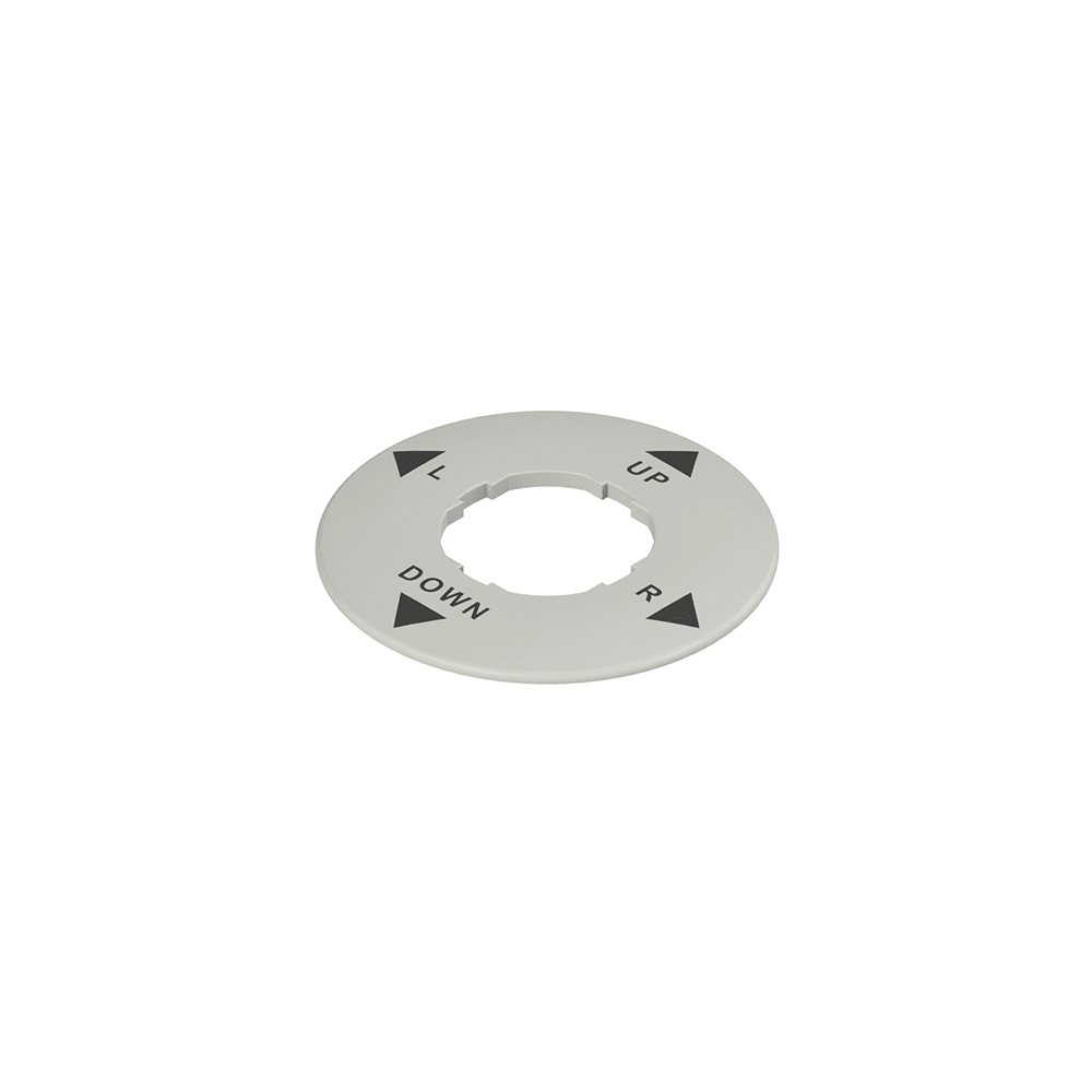 PIZZATO ELETTRICA - Targhetta con foro sagomato, circolare grigia, ? 60 mm, scritta "UP, R , DOWN, L"