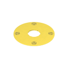 PIZZATO ELETTRICA - Targhetta con foro sagomato, disco giallo ? 90 mm, scritta: conforme ISO?13850 VE TF32D5113