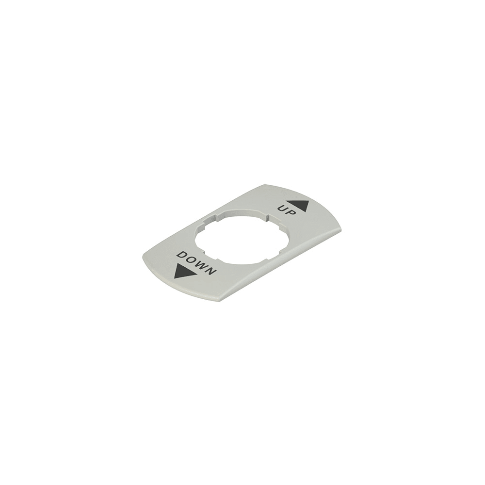 PIZZATO ELETTRICA - Targhetta con foro sagomato, rettangolare grigia 30x60 mm, scritta "UP, DOWN"