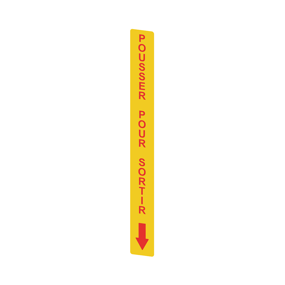 PIZZATO ELETTRICA - Adesivo giallo in PC, rettangolare 300x32 mm, scritta rossa "POUSSER POUR SORTIR"