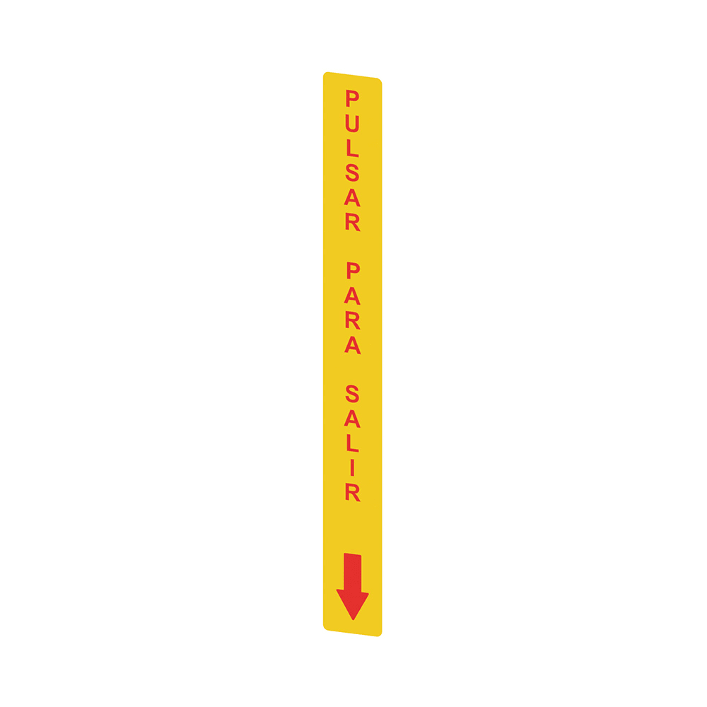PIZZATO ELETTRICA - Adesivo giallo in PC, rettangolare 300x32 mm, scritta rossa "PULSAR PARA SALIR"
