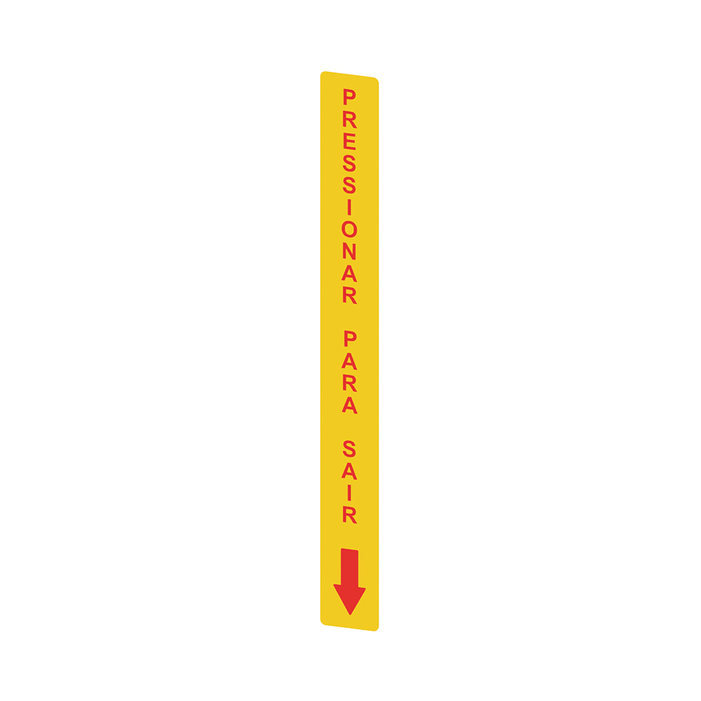 PIZZATO ELETTRICA - Adesivo giallo in PC, rettangolare 300x32 mm, scritta rossa "PRESSIONAR PARA SAIR"