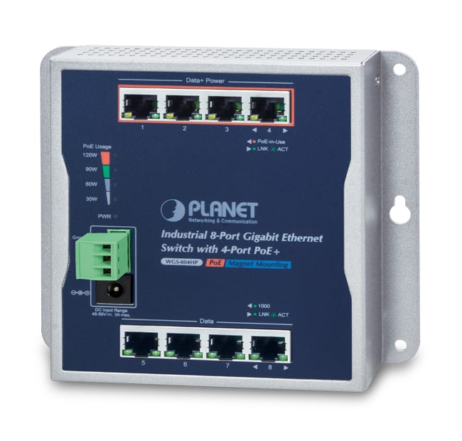QUBIX - WGS-804HP IP30 IND. SW 8P(4 POE AT) FE