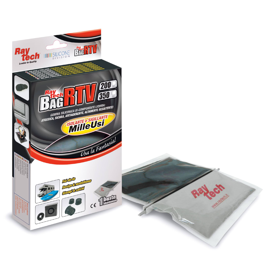 RAYTECH - Bag RTV 200-N Gomma siliconica bicomponente a reticolazione rapida colore nero in busta 200 gr.