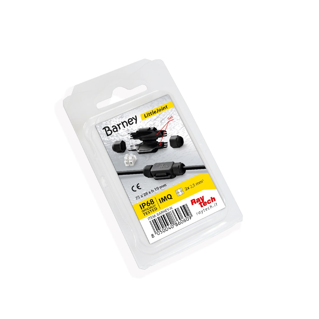 RAYTECH - Barney Nero Giunto in Linea IP68/69 Extra-Compatto Preriempito in Gel + Mors (CF 1 PZ)