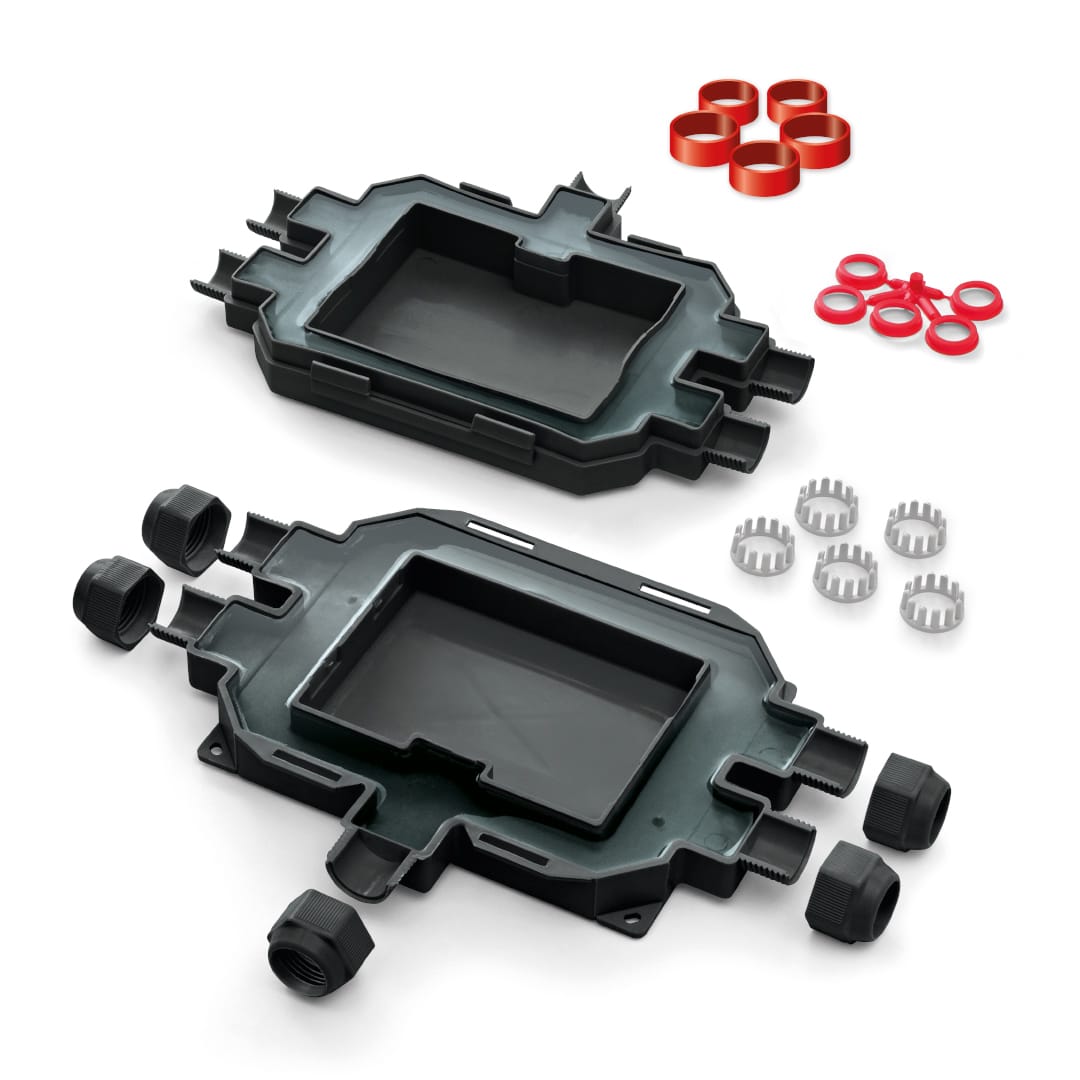 RAYTECH - Fox Box Nera Cassetta di Giunzione IP68/69 a 4 Vie Preriempita in Gel Cassetta IP68 Gel.