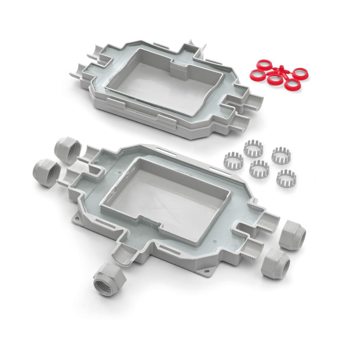 RAYTECH - Cassetta di giunzione FOX BOX IP68/69 a 4 vie preriempita in gel per protezione ottimale.