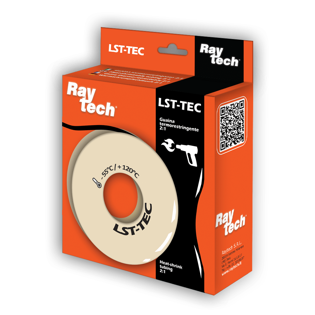 RAYTECH - Guaina termorestringente LST-TEC-25.4-0 ROSSA (MT 3 PER CONFEZIONE) a basso spessore in dispenser, LST-TEC-25.4-2 ROSSO (MT 3 PER CONF.)