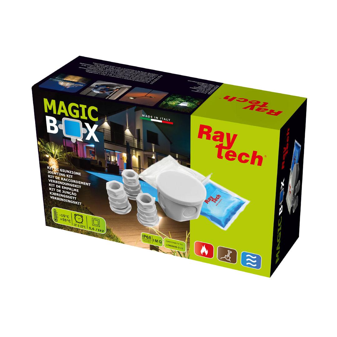 RAYTECH - Magic Box 80 - Kit di giunzione IP75 con gel, cassetta, pressacavi e IP68 gel.