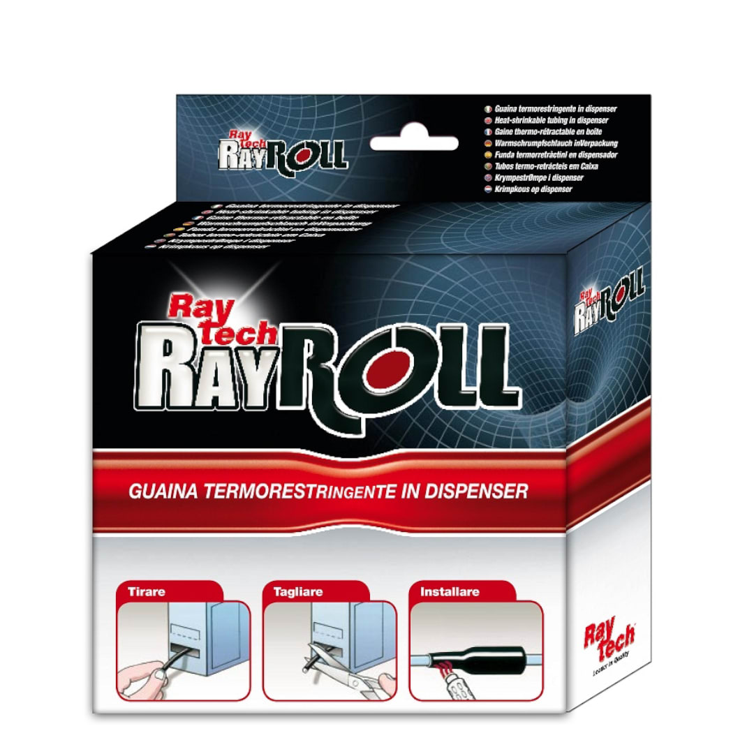 RAYTECH - Guaina termorestringente MAXI ROLL 12.7 nera, dispenser a basso spessore, 150 mt per confezione.
