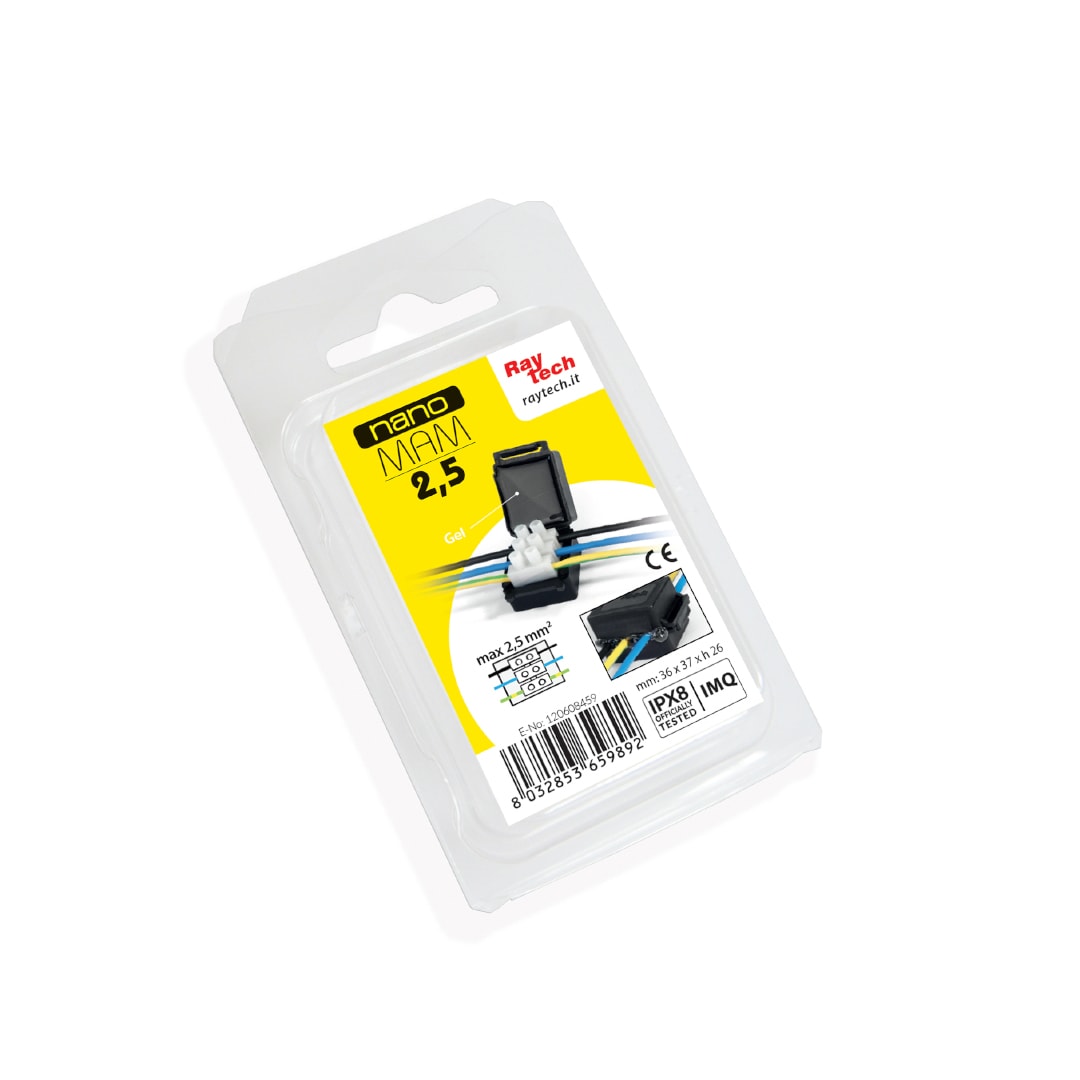 RAYTECH - Nano Mam-2.5 Blister Gelbox Nero (Confezione da 2 Pz.) - Accessorio IPX8 pre-riempito in gel con morsetti tensione 450/750 V.