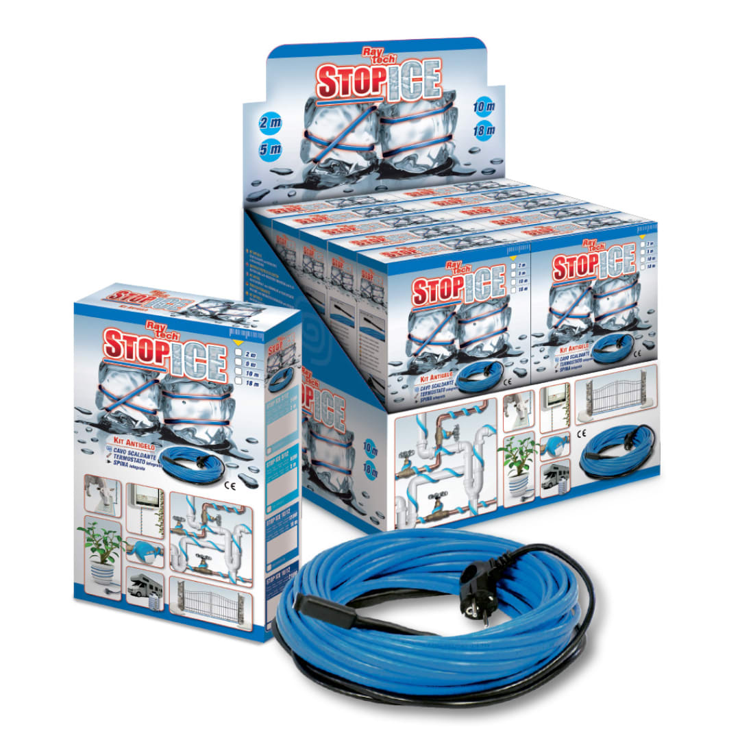 RAYTECH - Stop Ice 5/12 - Cavo scaldante antigelo a potenza costante con spina, termostato 12 W/m, lunghezza 5 m.