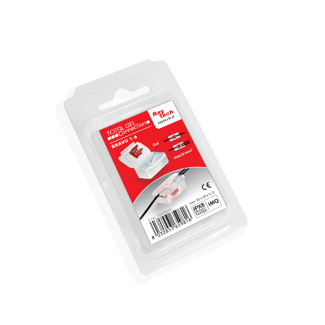 RAYTECH - BRAVO 1-6 MICRO MORSETTERIA UNIPOLARE (Confezione da 1 PZ.) - Accessorio IPX8 preriempito in gel con morsetti tensione 450/750 V