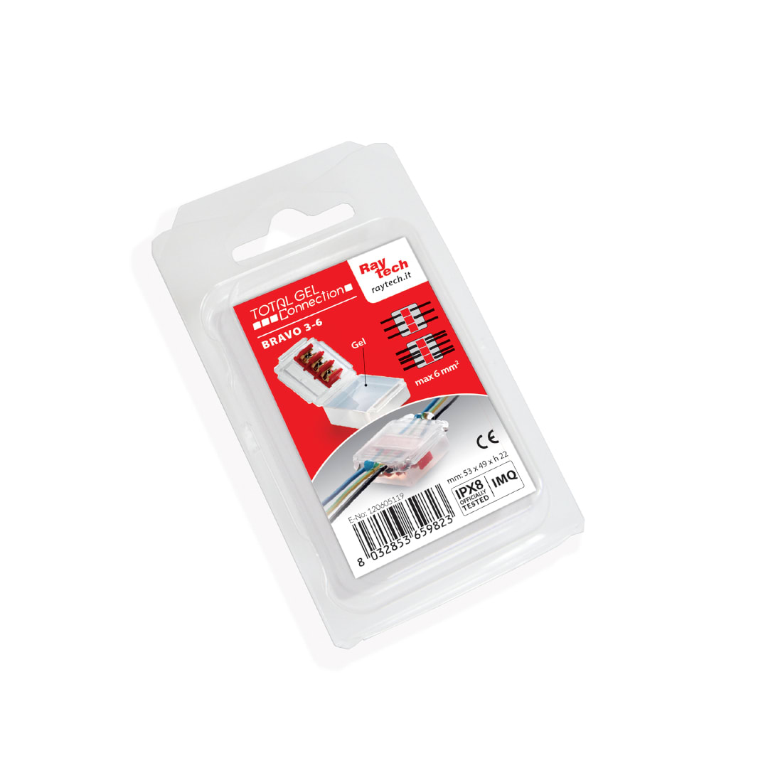RAYTECH - BRAVO 3-6 MICRO MORSETTERIA TRIPOLARE (Confezione da 1 PZ.) - Accessorio IPX8 preriempito in gel con morsetti tensione 450/750 V