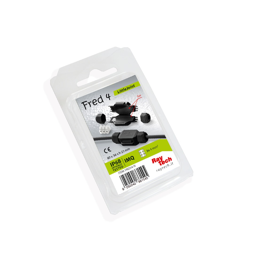 RAYTECH - FRED 4 NERO (Confezione da 1 PZ.) - Giunto in linea IP68/69 extra-compatto preriempito in gel.
