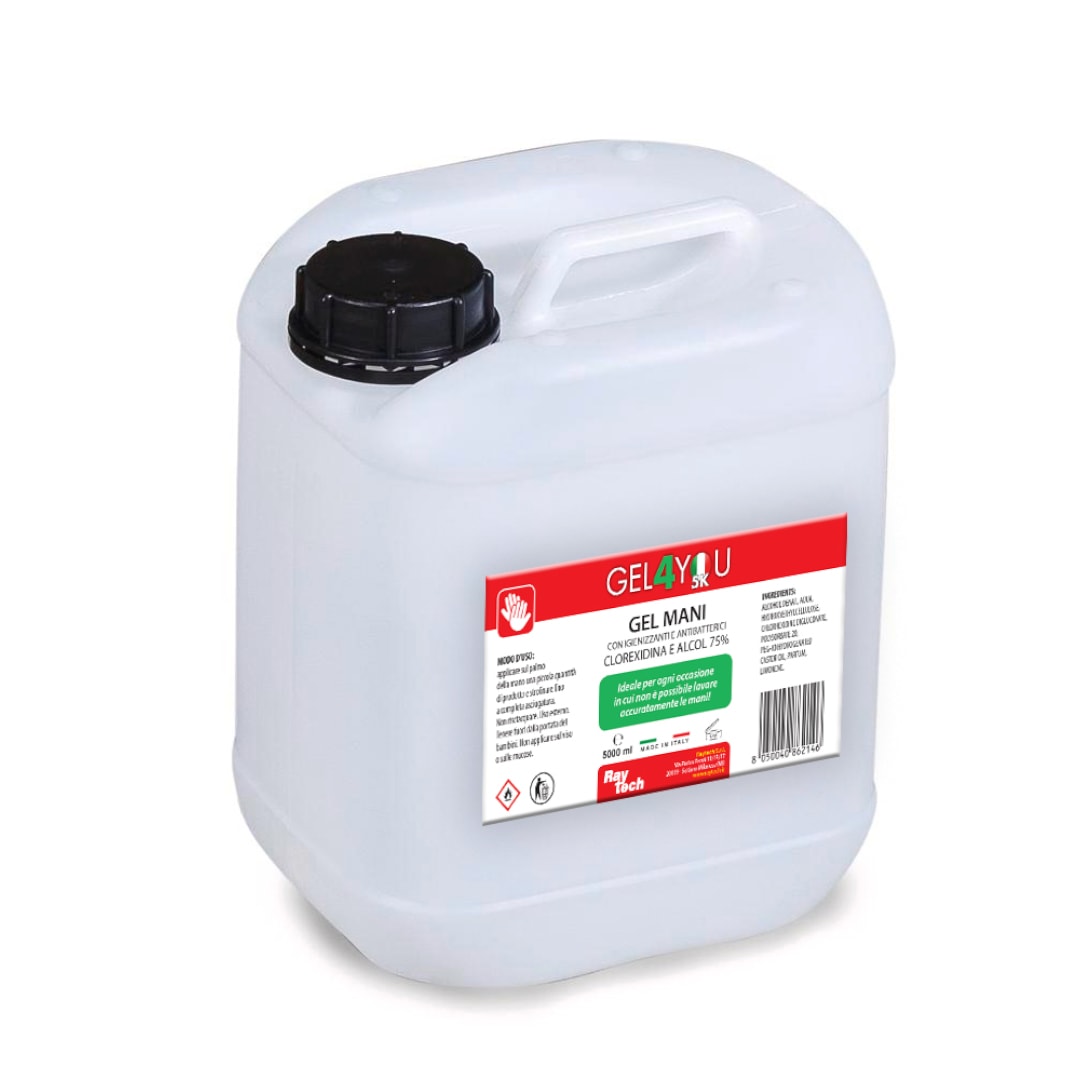 RAYTECH - GEL4YOU 5K GEL MANI IGIENIZZANTE 5000ML - Gel mani igienizzante a base alcolica in tanica da 5 L.
