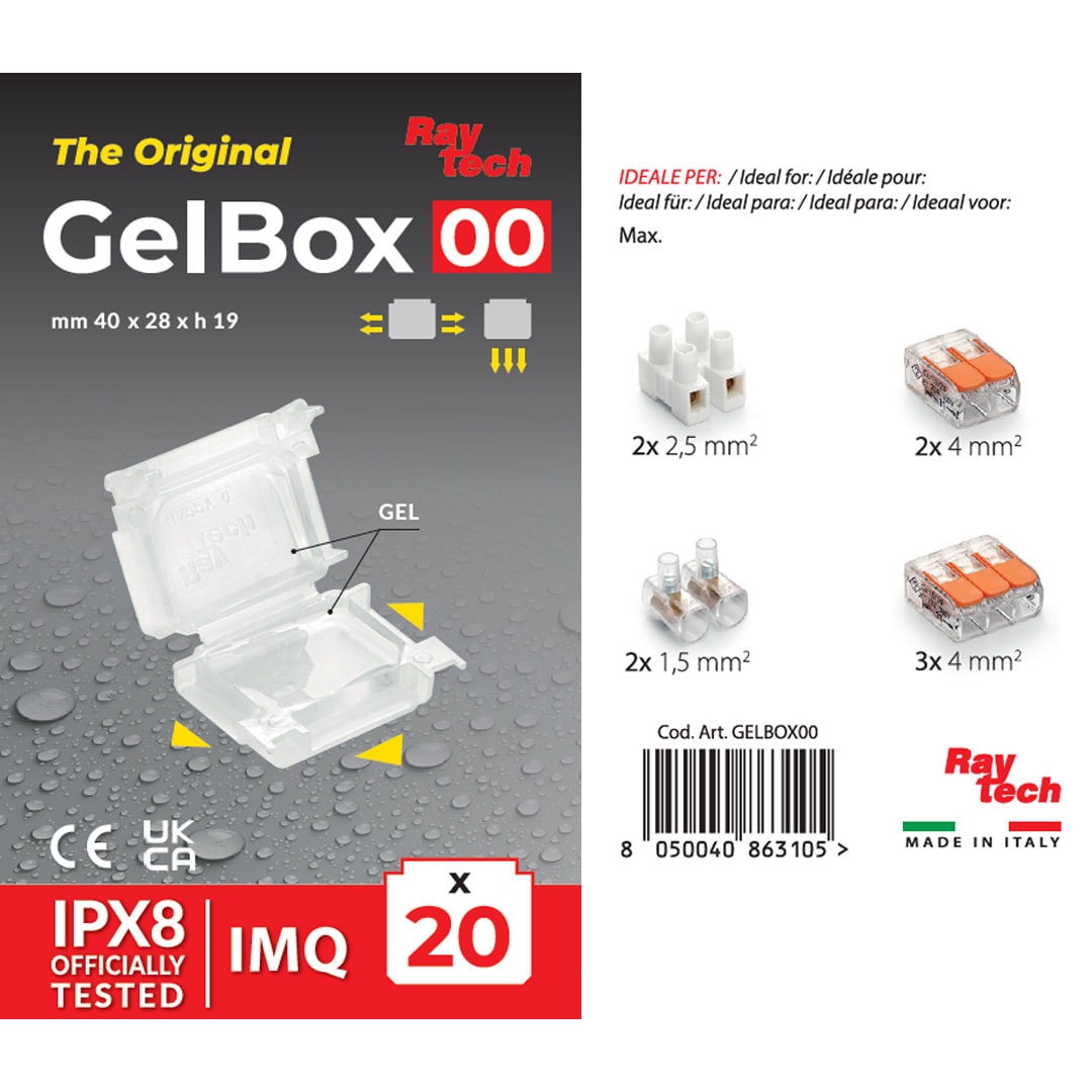 RAYTECH - GELBOX 00 (Confezione da 20 PZ.) - Accessorio IPX8 preriempito in gel per morsetti tensione 450/750 V