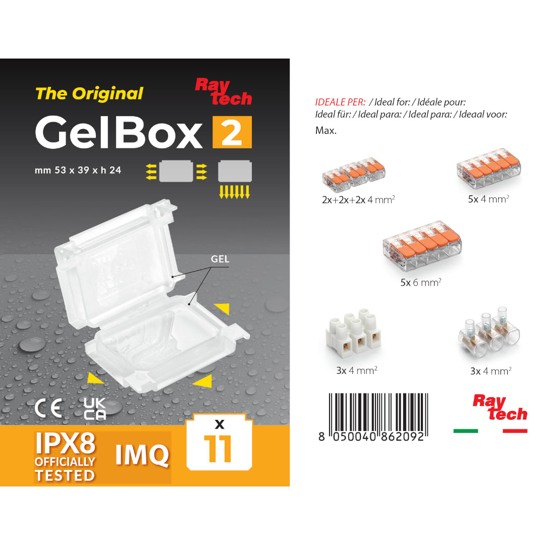 RAYTECH - GELBOX 2 (Confezione da 11 PZ.) - Accessorio IPX8 preriempito in gel per morsetti tensione 450/750 V