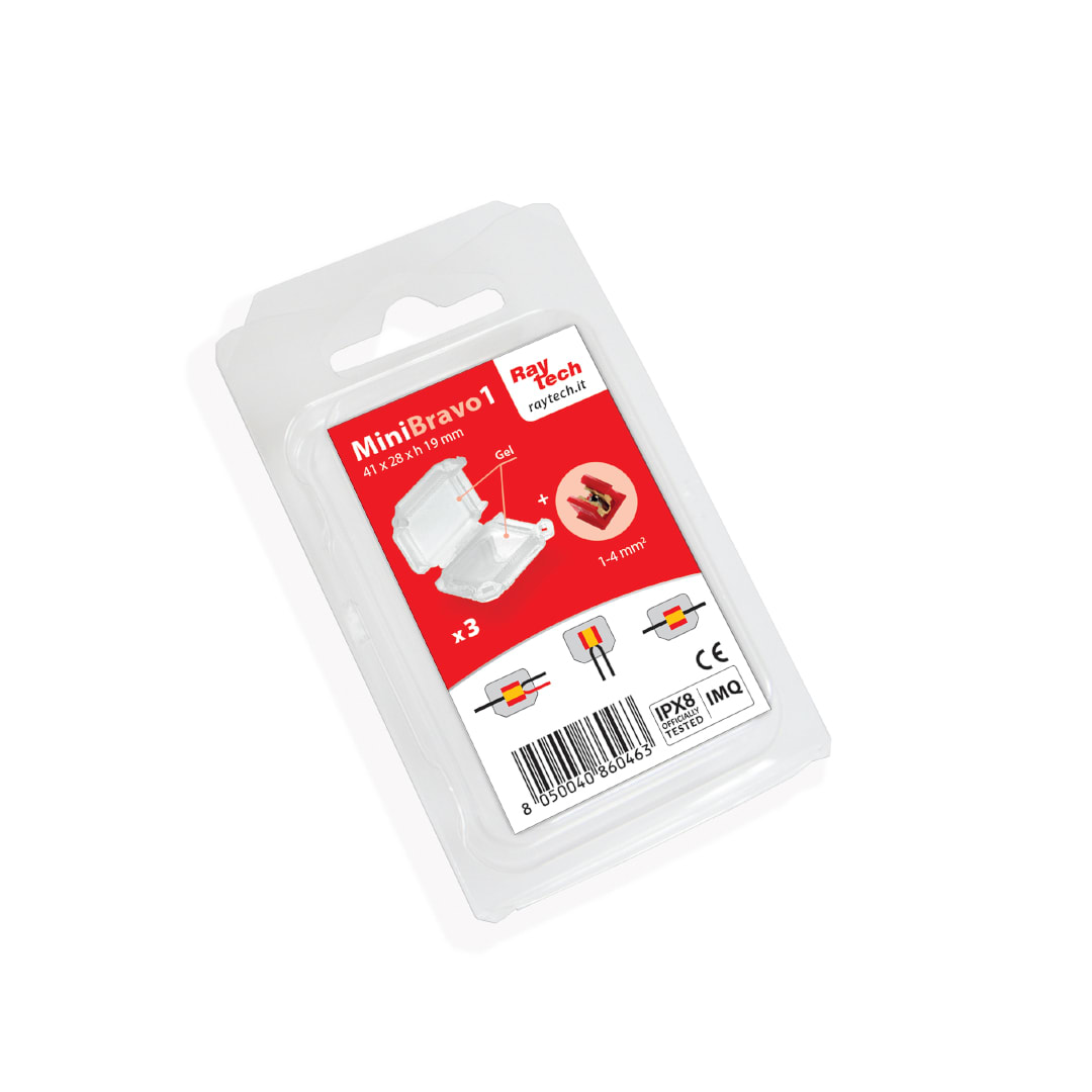 RAYTECH - MINI BRAVO 1 (Confezione da 3 PZ.) - Accessorio IPX8 preriempito in gel con morsetti tensione 450/750 V