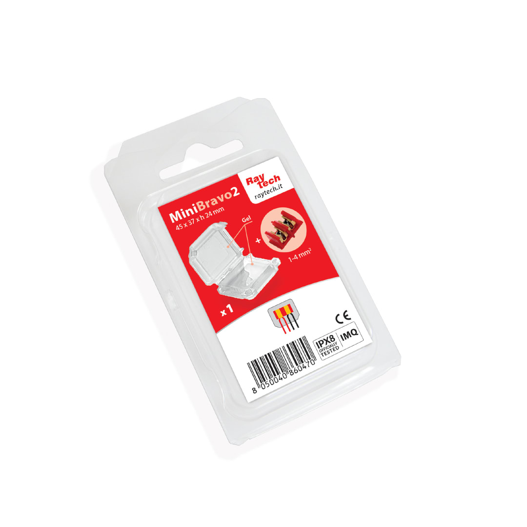 RAYTECH - MINI BRAVO 2 (Confezione da 1 PZ.) - Accessorio IPX8 preriempito in gel con morsetti tensione 450/750 V