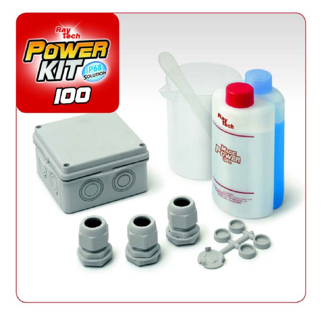 RAYTECH - Power Kit 100 - KIT di giunzione IP68 con gel, cassetta e pressacavi. POWER-100