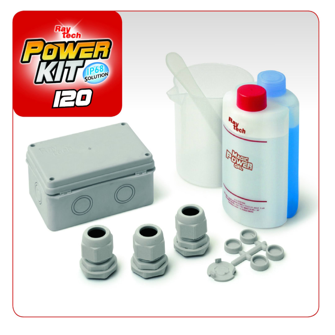RAYTECH - Power Kit 120 - KIT di giunzione IP68con gel, cassetta e pressacavi.
