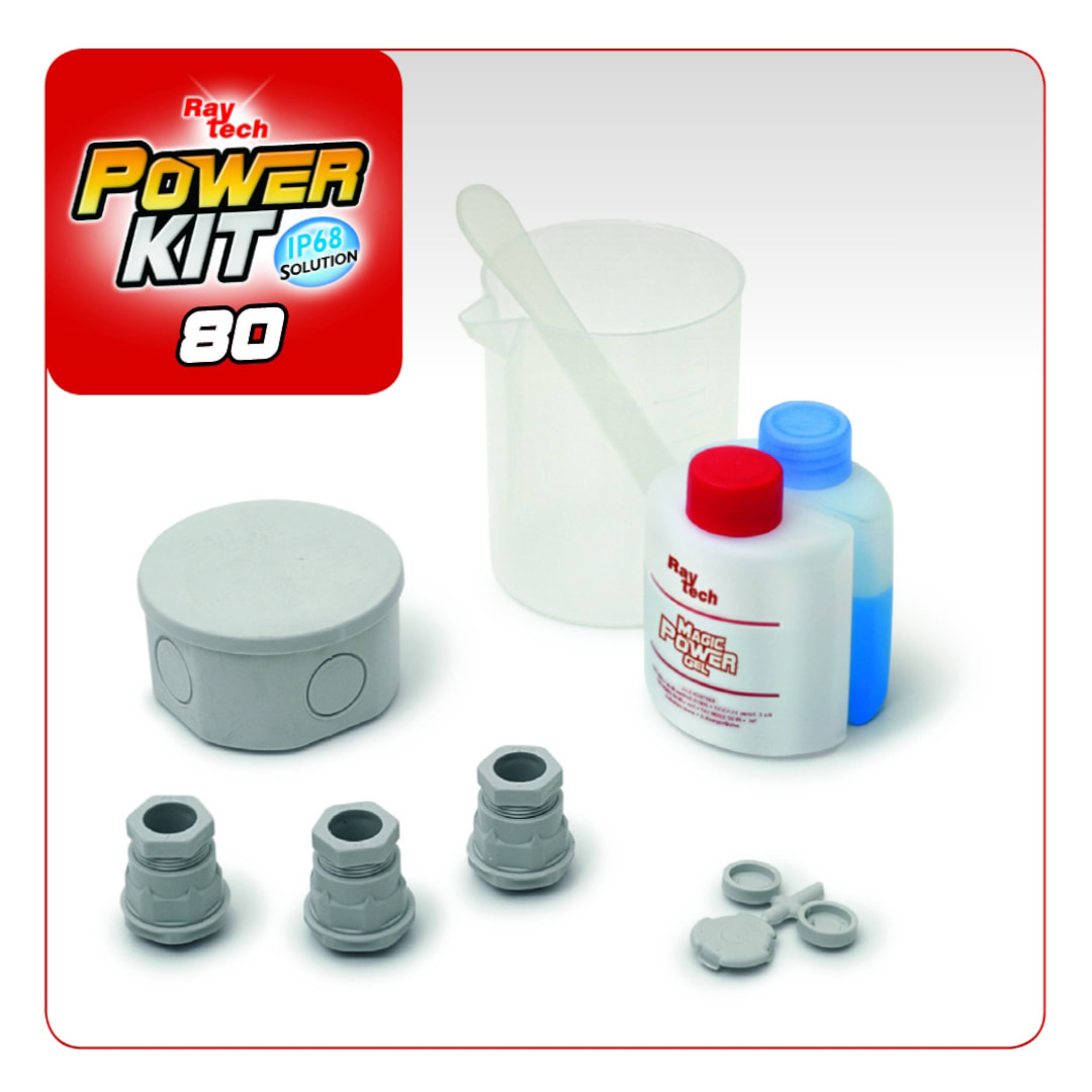 RAYTECH - Power Kit 80 - KIT di giunzione IP69 con gel, cassetta e pressacavi.