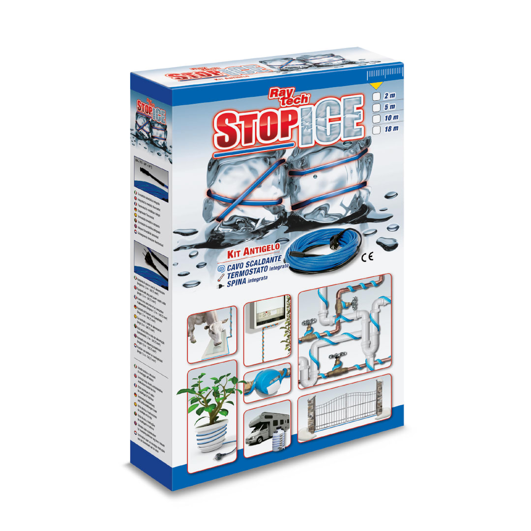 RAYTECH - STOP ICE 5/12 - Cavo scaldante antigelo a potenza costante con spina e termostato 12 W/m 5 m.