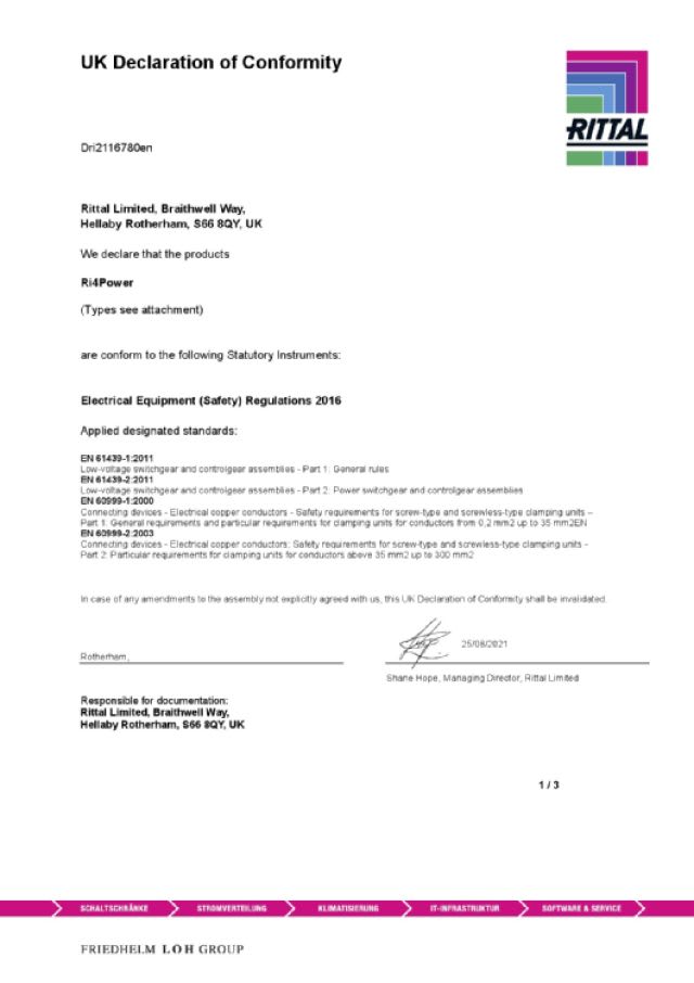 RITTAL - SV 4 SUPP.TRIPOL. SBARRE 1250A