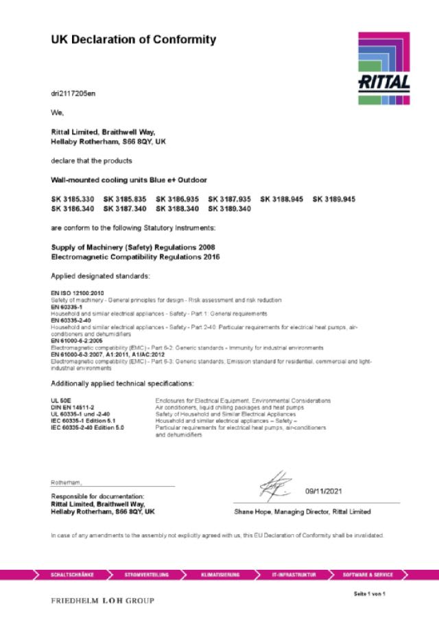 RITTAL - Condizionatore da parete Blue e+ outdoor, 5000 W