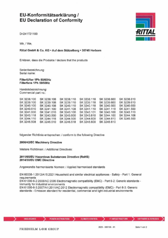 RITTAL - SK VENTIL.FILTRO 225M3/H 230VACRAL9005