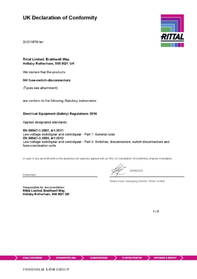 RITTAL - SV -Sezionatore Nh Gr.000,100A, 690V