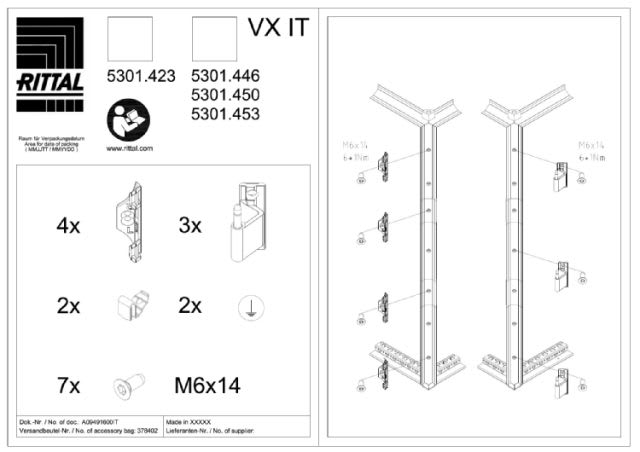 RITTAL - Aluminium glazed door for VX IT, 800x2000 mm RAL 9005