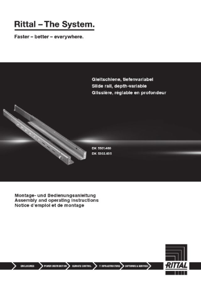 RITTAL - Guida scorrevole VX IT regolabile in profondità per TE, VX IT, 600-900 mm capacit? di carico 150 kg