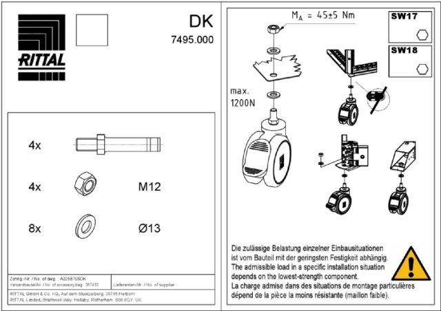 RITTAL - DK Ruote pivottanti doppie, M12, 2 con/senza fermo