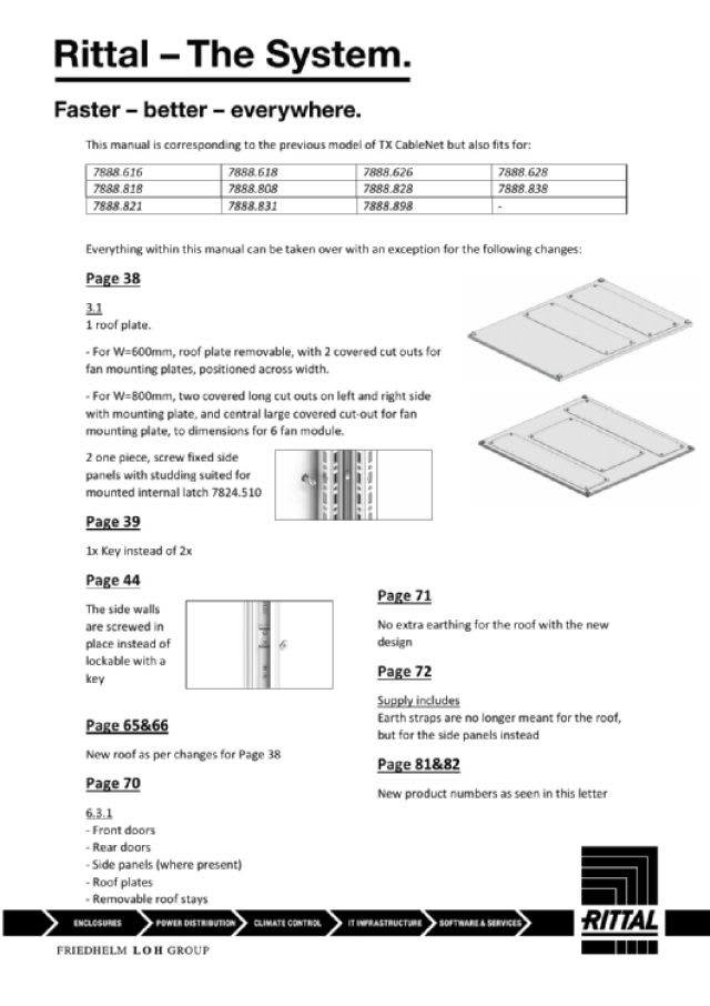 RITTAL - TX CableNet,porta trasparente,pareti laterali,profili 19,preassemblato,800x1200x800 mm