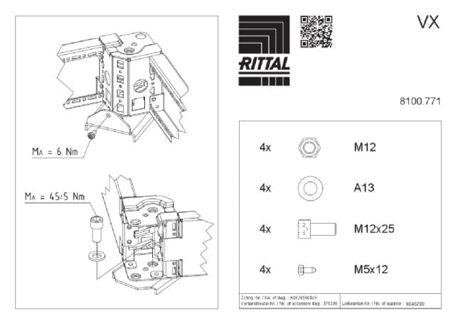 RITTAL - VX adattatore per Zoccolo, Acciaio Inox