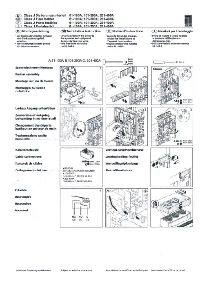 RITTAL - SV Base porta fusibili, Class J, 101-200 A, 600 V, 3-poli
